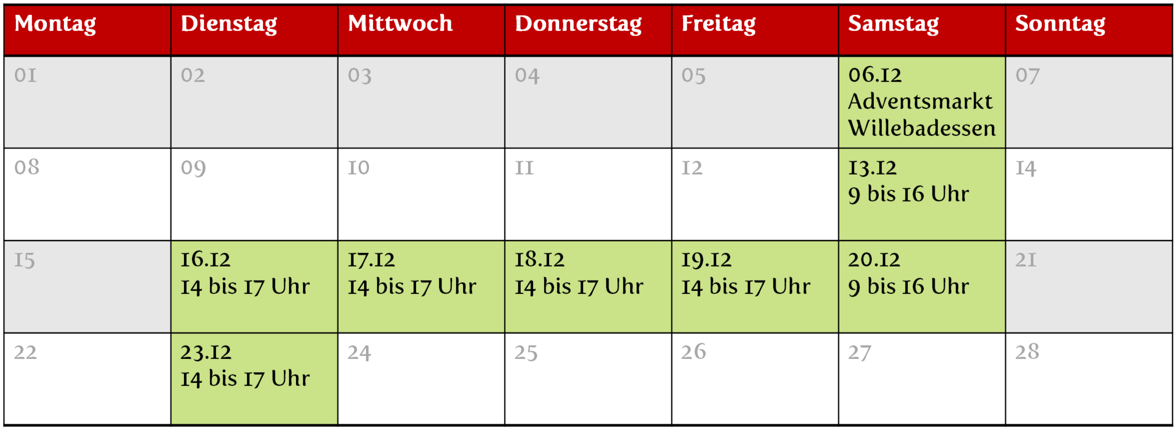 Öffnungszeiten Weihnachtsbaumverkauf 2025